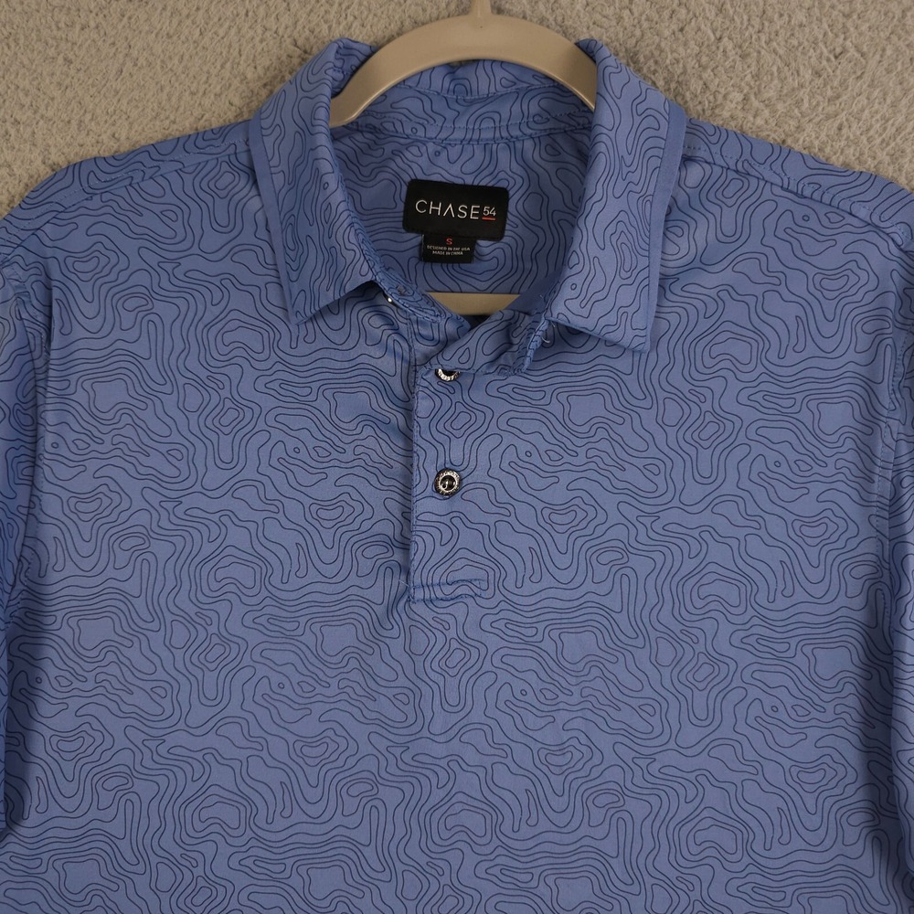 Chase 54 Polo Shirt Mens S Blue Swirl AOP Performance Short Sleeve Golf Casual - Picture 2 of 12